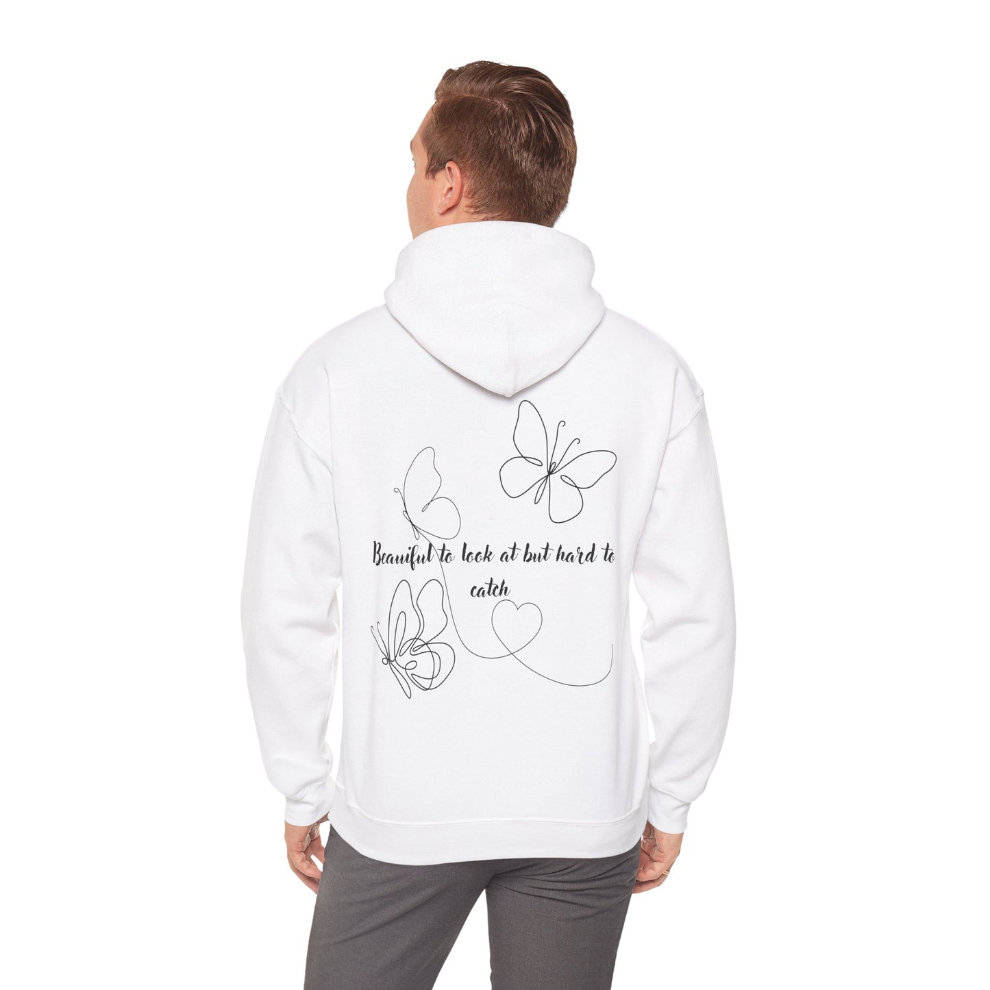 Butterfly Line Art Hoodie — "Beautiful to look at but hard to catch" Back Graphic