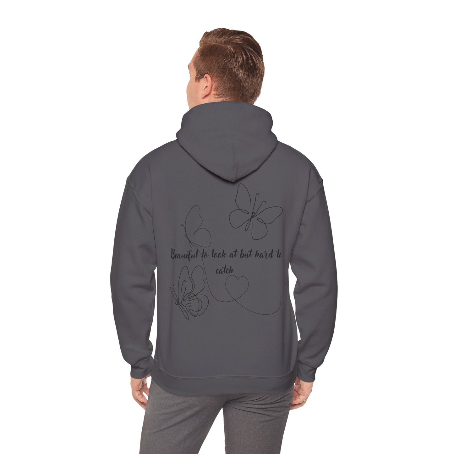 Butterfly Line Art Hoodie — "Beautiful to look at but hard to catch" Back Graphic