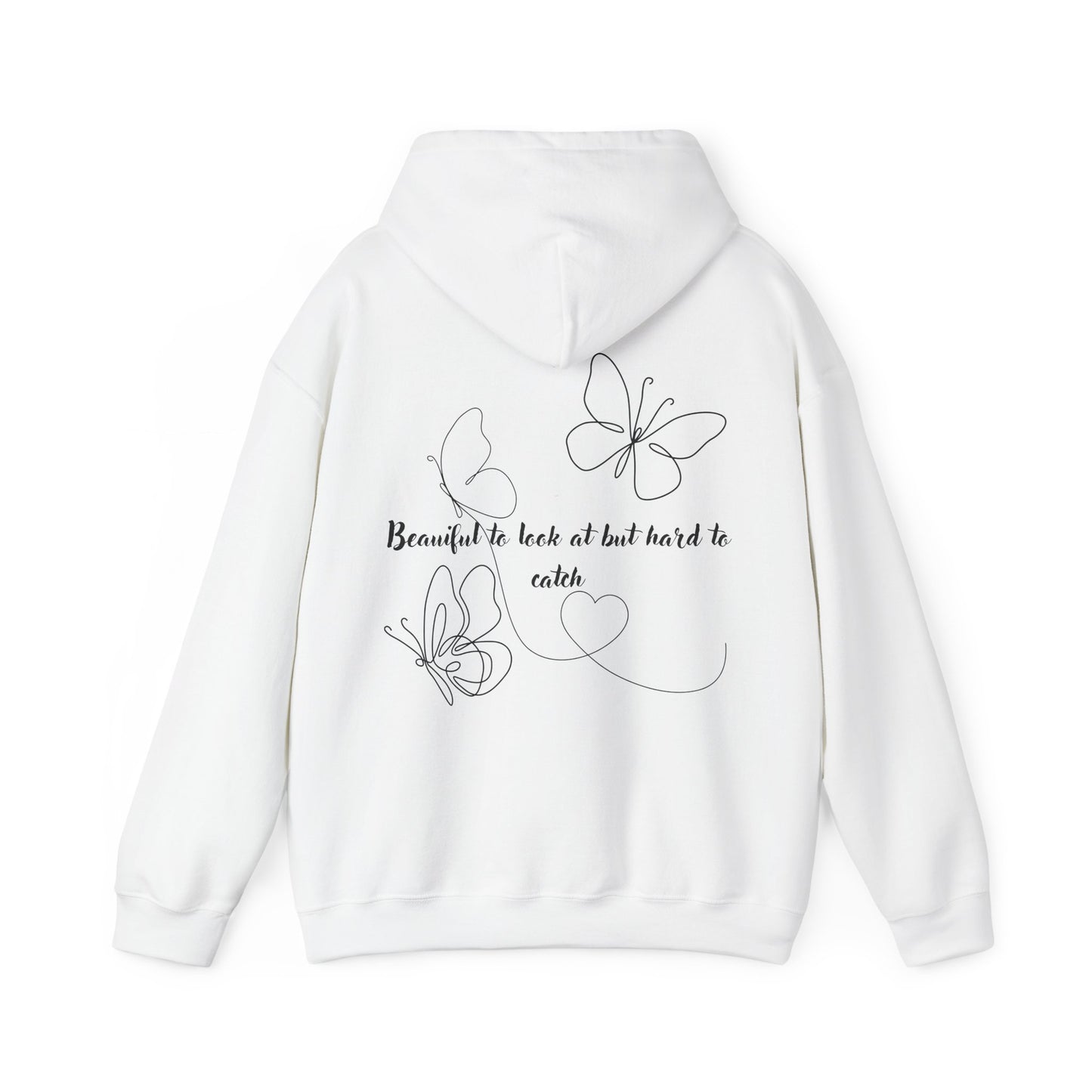 Butterfly Line Art Hoodie — "Beautiful to look at but hard to catch" Back Graphic