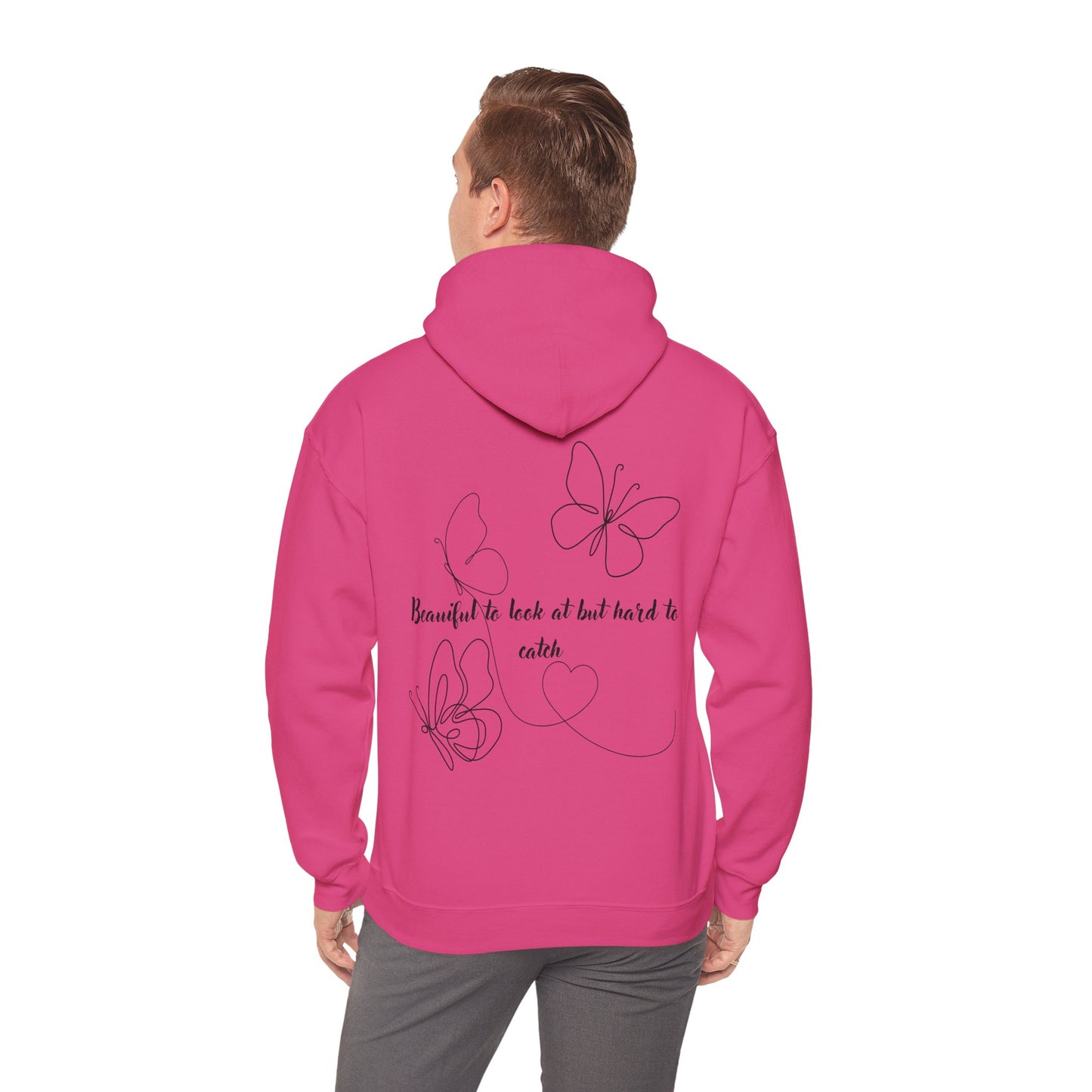 Butterfly Line Art Hoodie — "Beautiful to look at but hard to catch" Back Graphic