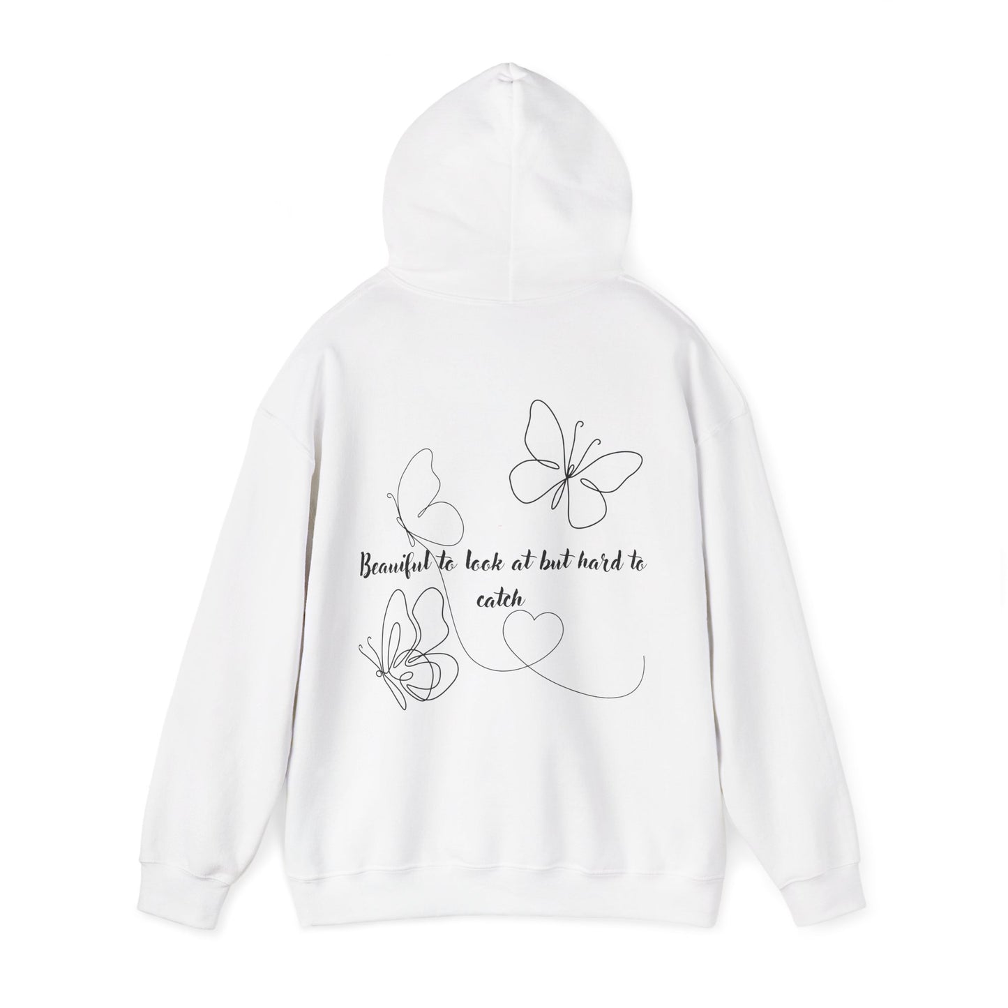 Butterfly Line Art Hoodie — "Beautiful to look at but hard to catch" Back Graphic
