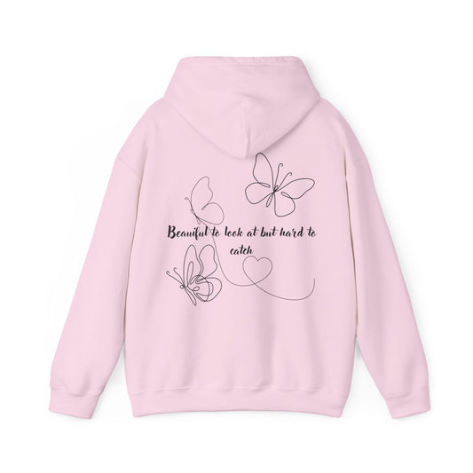 Butterfly Line Art Hoodie — "Beautiful to look at but hard to catch" Back Graphic