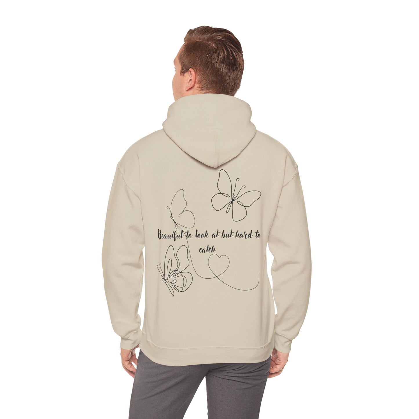 Butterfly Line Art Hoodie — "Beautiful to look at but hard to catch" Back Graphic